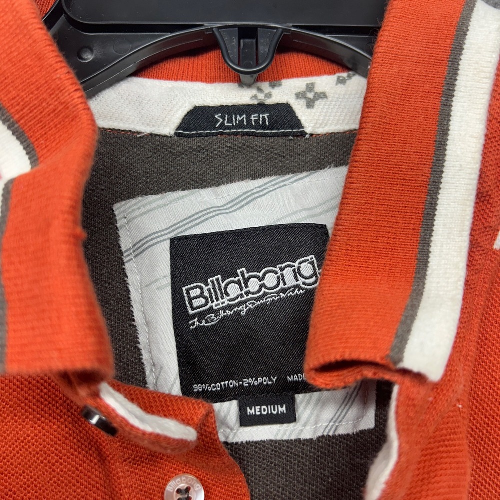 Vintage Billabong Mens Polo Shirt Medium Orange Striped Short Sleeve Slim Fit - Picture 2 of 6